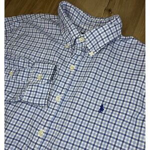Ralph Lauren Men's Long Sleeve Button Down Oxford Plaid Pony Shirt  Large‎